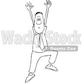 Clipart of a Cartoon Lineart Business Man Jumping to Grab Your Attention - Royalty Free Vector Illustration © djart #1595649