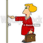 Clipart of a Cartoon White Sales Woman Ringing a Door Bell - Royalty Free Vector Illustration © djart #1595650