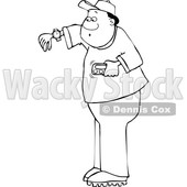 Clipart of a Cartoon Lineart Black Man Checking His Wrist Watch - Royalty Free Vector Illustration © djart #1600422