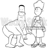 Clipart of a Cartoon Lineart Black Couple Playing with a Ball at the Beach - Royalty Free Vector Illustration © djart #1601187