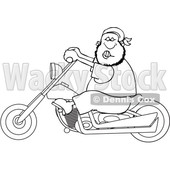 Clipart of a Cartoon Lineart Black Male Biker Riding a Motorcycle - Royalty Free Vector Illustration © djart #1601524