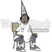 Clipart of a Cartoon Black Boy Wearing a Dunce Hat and Sitting in a Chair - Royalty Free Vector Illustration © djart #1602223