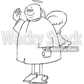 Clipart of a Cartoon Lineart Black Male Angel Holding up a Hand to Swear - Royalty Free Vector Illustration © djart #1602456