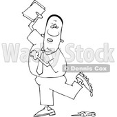 Clipart of a Cartoon Lineart Black Business Man Stepping in a Pile of Dog Poop - Royalty Free Vector Illustration © djart #1603639