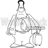 Clipart of a Cartoon Lineart Traveling Black Business Man - Royalty Free Vector Illustration © djart #1603641