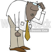 Clipart of a Cartoon Black Business Man Bending over to Look at Something - Royalty Free Vector Illustration © djart #1603643