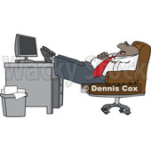 Clipart of a Cartoon Black Businessman Sleeping with His Feet on His Desk - Royalty Free Vector Illustration © djart #1604533