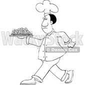 Clipart of a Cartoon Lineart Black Male Chef Walking with a Plate of Carrots - Royalty Free Vector Illustration © djart #1606082