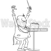 Clipart of a Cartoon Lineart Black Male Music Conductor Holding up an Arm and Wand - Royalty Free Vector Illustration © djart #1606298