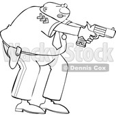 Clipart of a Cartoon Lineart Black Male Police Officer Aiming His Gun - Royalty Free Vector Illustration © djart #1606321