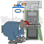 Clipart of a Cartoon Black Furnace Repair Man Bending over While Working on a Piece - Royalty Free Vector Illustration © djart #1606322