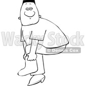 Clipart of a Cartoon Lineart Black Male Slipping on a Boot Cover - Royalty Free Vector Illustration © djart #1607406