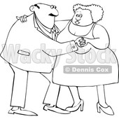 Clipart of a Cartoon Lineart Black Couple Dancing - Royalty Free Vector Illustration © djart #1608504