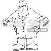 Clipart of a Cartoon Lineart Black Male Worker Wearing Old Torn Coveralls and a White Hard Hat - Royalty Free Vector Illustration © djart #1608505