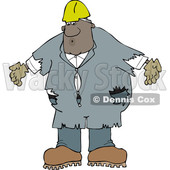 Clipart of a Cartoon Black Male Worker Wearing Old Torn Coveralls and a White Hard Hat - Royalty Free Vector Illustration © djart #1608509
