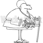 Clipart of a Cartoon Lineart Black Senior Woman with a Cane and Her Teeth in a Glass - Royalty Free Vector Illustration © djart #1609455