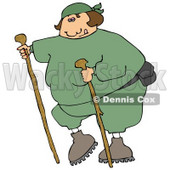 Overweight Woman In Green Sweats, Wearing A Fanny Pack And Using Two Hiking Sticks While Being A Good Sport About Exercising Clipart Illustration © djart #16129
