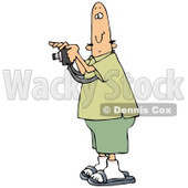 Bald Male Tourist In Green Taking A Picture With A Camera Clipart Illustration © djart #16136