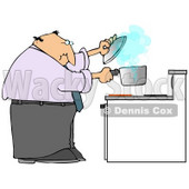 Man Trying To Cook Food In A Pot On A Stove And Watching As The Pot Boils Over Clipart Illustration © djart #16143