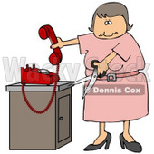 Angry Woman In Pink, Cutting The Cord To Her Landline Phone Clipart Illustration © djart #16144