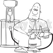 Clipart of a Cartoon Lineart Black Business Man Pumping Gasoline into a Gas Can - Royalty Free Vector Illustration © djart #1615020