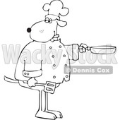 Clipart of a Cartoon Lineart Dog Chef Holding a Spatula and Frying Pan - Royalty Free Vector Illustration © djart #1616564