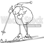 Clipart of a Cartoon Lineart Sheep Skiing - Royalty Free Vector Illustration © djart #1617067