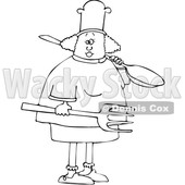 Cartoon Black and White Female Chef Carrying a Giant Spoon and Fork © djart #1617708