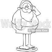 Cartoon Black and White Santa Claus Standing on the Scale and Seeing Holiday Weight Gain © djart #1618924