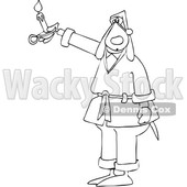 Cartoon Black and White Dog in a Robe, Holding a Candle © djart #1622067
