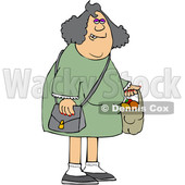 Cartoon Chubby White Woman Carrying a Shopping Bag Full of Apples and Oranges © djart #1622884