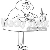 Cartoon Black and White Chubby Woman Eating a Burger and Holding a Soda © djart #1622887