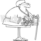 Cartoon Lineart Black Senior Woman with a Cane and Her Teeth in a Jar © djart #1624923