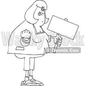 Cartoon Black and White Angry Chubby Woman Holding out a Fist and a Sign © djart #1624925