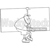 Cartoon Black and White Male Worker Carrying a Giant Board © djart #1624959
