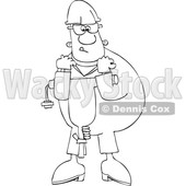 Cartoon Black and White Worker Man Carrying a Jackhammer © djart #1625068