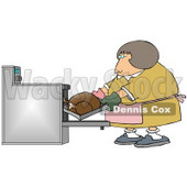 Clipart Illustration Image of a Middleaged Caucasian Woman Wearing Mis-Matched Oven Mits And Putting A Turkey In The Oven While Cooking For Thanksgiving Or Christmas Dinner © djart #16280