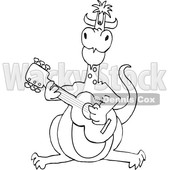 Cartoon Black and White Dragon Playing a Guitar © djart #1632445