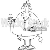 Cartoon Black and White Cow Nurse Holding a Syringe © djart #1634216