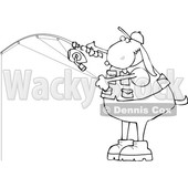 Cartoon Black and White Dog Wearing a Fishing Vest and Holding a Pole © djart #1636342