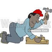 Cartoon Male Carpenter Kneeling and Hammering © djart #1637810