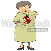 Friendly Female Teacher in a Green Dress, Eating a Red Apple Clipart Illustration Graphic © djart #16462