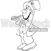 Cartoon Black and White St Patricks Day Leprechaun Playing a Flute © djart #1647982