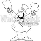Cartoon Black and White St Patricks Day Leprechaun Holding Shamrocks © djart #1647984