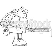 Cartoon Black and White Man Wearing a Backpack with Fishing Gear © djart #1652642