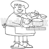 Cartoon Happy Black and White Woman Holding a Spoon and Soup Pot © djart #1656311