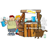 Unaware Boy and Girl Preparing Beverages at Their Lemonade Stand While Their Dog Urinates in a Cup For an Unsuspecting Customer Clipart Image Graphic © djart #16624