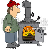 Cartoon Man Watching a Fire Burn in a Wood Stove © djart #1665684