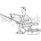 Cartoon Black and White Man Putting a Worm on a Fishing Hook © djart #1666949