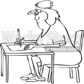 Cartoon Black and White Woman Writing at a Desk © djart #1666950